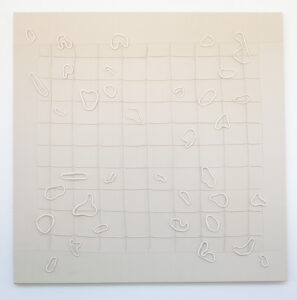 Bastienne Schmidt, "Floating Loop Grid," polymer clay on duck cotton fabric