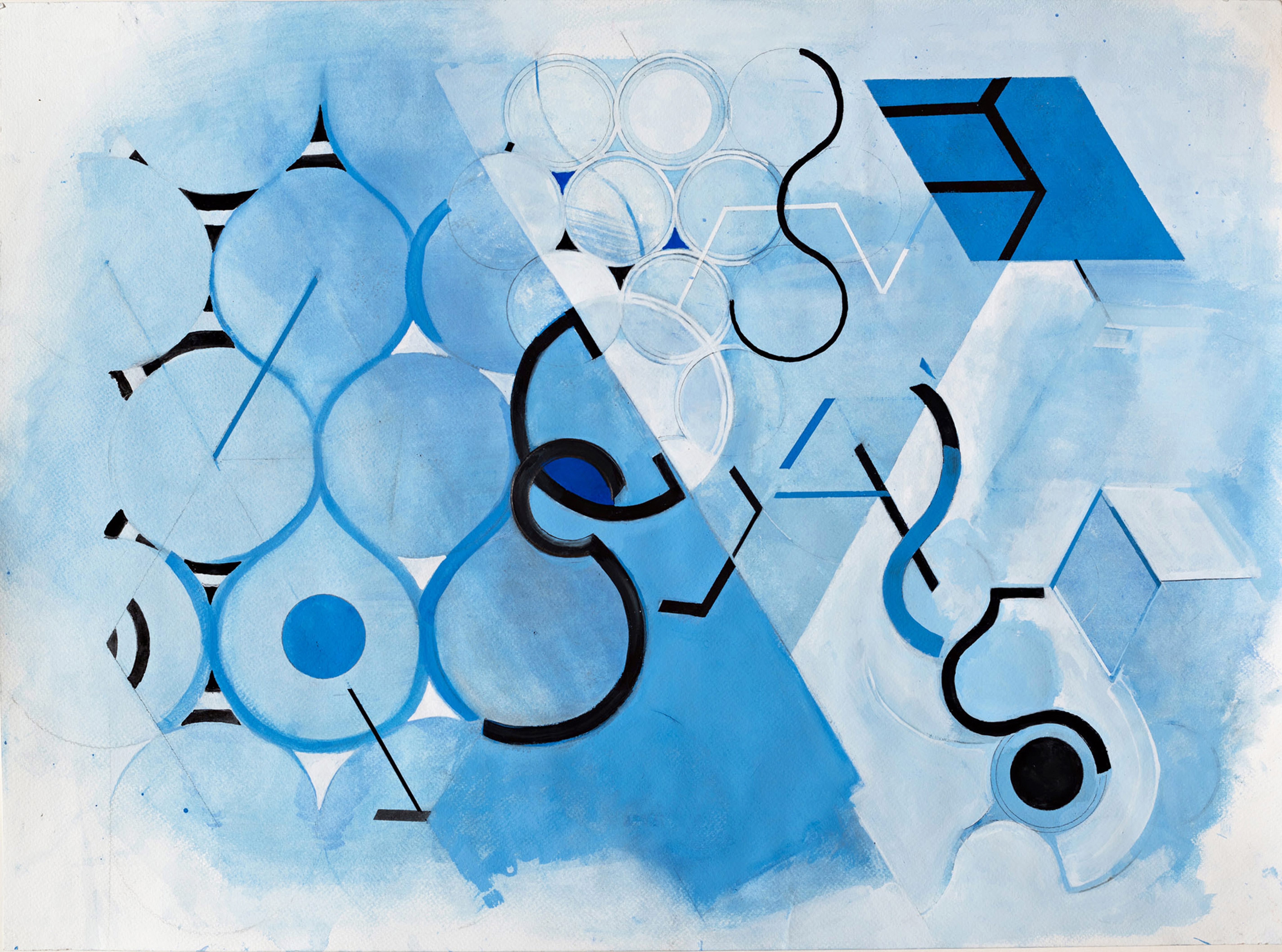 Jeanette Fintz, "Blue Mother Drawings #3," watercolor, gouache, graphite on Fabriano paper