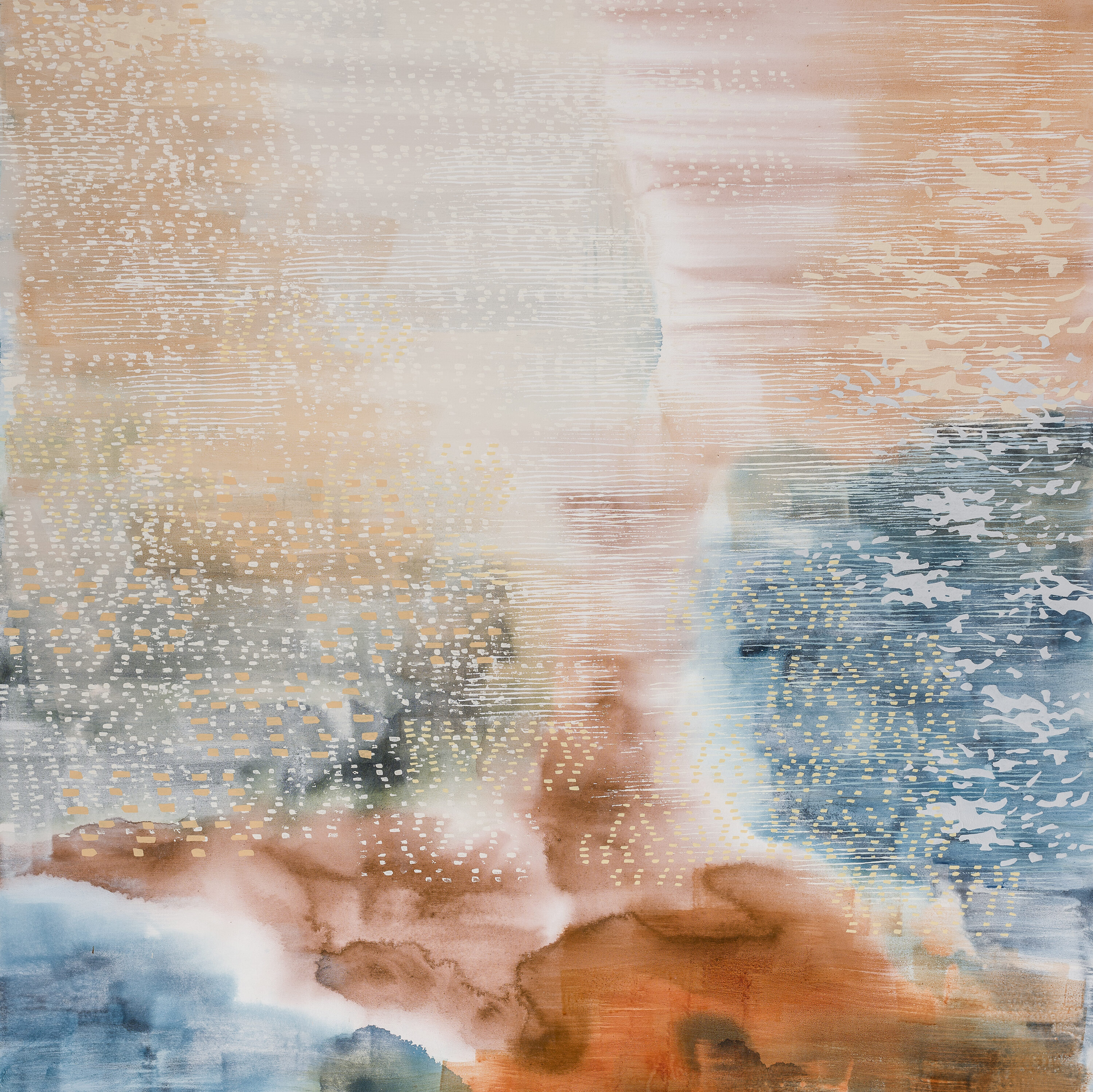 Laura Fayer, "Lucky Penny," acrylic, japanese paper on canvas