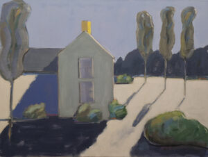 Sarah Benham, "Yellow Chimney," oil on canvas