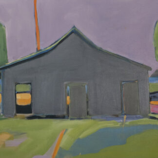 Sarah Benham, "Grey Barn," oil on canvas