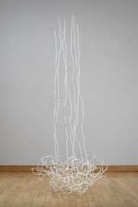 Rebecca Welz, "Root Flower," white paint on welded steel