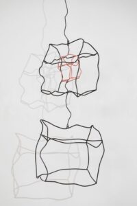 Rebecca Welz, "3 Houses," blackening, paint on welded steel