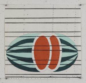 Eugene Brodsky, "Watermelon," ink, graphite on collaged silk