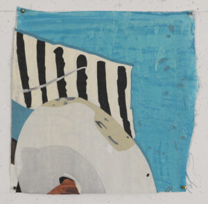 Eugene Brodsky, "Turquoise Car," ink and graphite on collaged silk