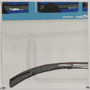 Eugene Brodsky, "Blue and Cream," ink, graphite on collaged silk