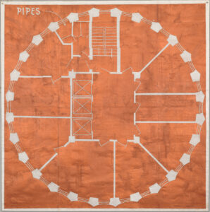 Eugene Brodsky, "Pipes Copper," ink, silk on paper