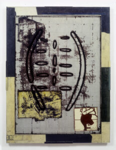 Eugene Brodsky, "Looking in the Mirror 8," silkscreen ink, silk, glass on panel