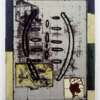 Eugene Brodsky, "Looking in the Mirror 8," silkscreen ink, silk, glass on panel