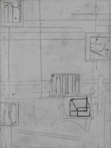 Eugene Brodsky, "Wall (Map)," oil, graphite, wax, linen on panel