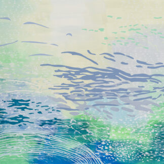Laura Fayer, "Wisdom Island," acrylic, Japanese paper on paper