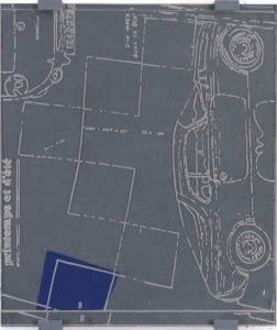 Eugene Brodsky, "Car Sideways," oil on canvas, silkscreen ink on plastic