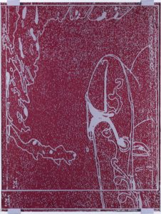 Eugene Brodsky, "Elbow," oil on canvas, silkscreen ink on plastic