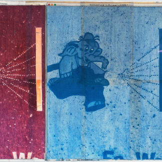 Eugene Brodsky, "Elephants," ink, acrylic, silk on linen