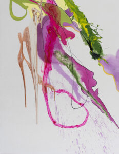Laura Moretz, "She's a Tricky Magic," acrylic, enamel, pastel, oil paint marker, Aspen river water on raw canvas