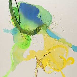 Laura Moretz, "The Chaotic Dance of it All," acrylic, enamel, pastel, oil paint marker, Aspen river water on raw canvas