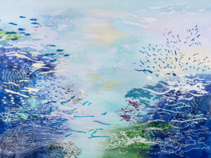 Laura Fayer, "Story Garden," acrylic and Japanese paper on canvas