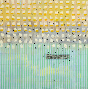 Zemma Mastin White, “Barrier Island,” flashe paint, graphite, acrylic paint marker, chine colle print on paper