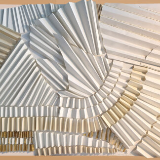 Irene Yesley, “Bent Paper 2,” acrylic paint, gold leaf on strathmore drawing paper