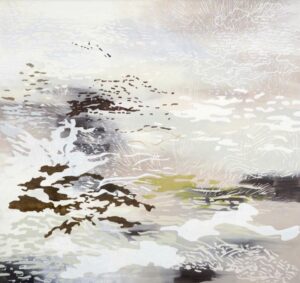 Laura Fayer, "Haiku Habitat," acrylic and Japanese paper on canvas